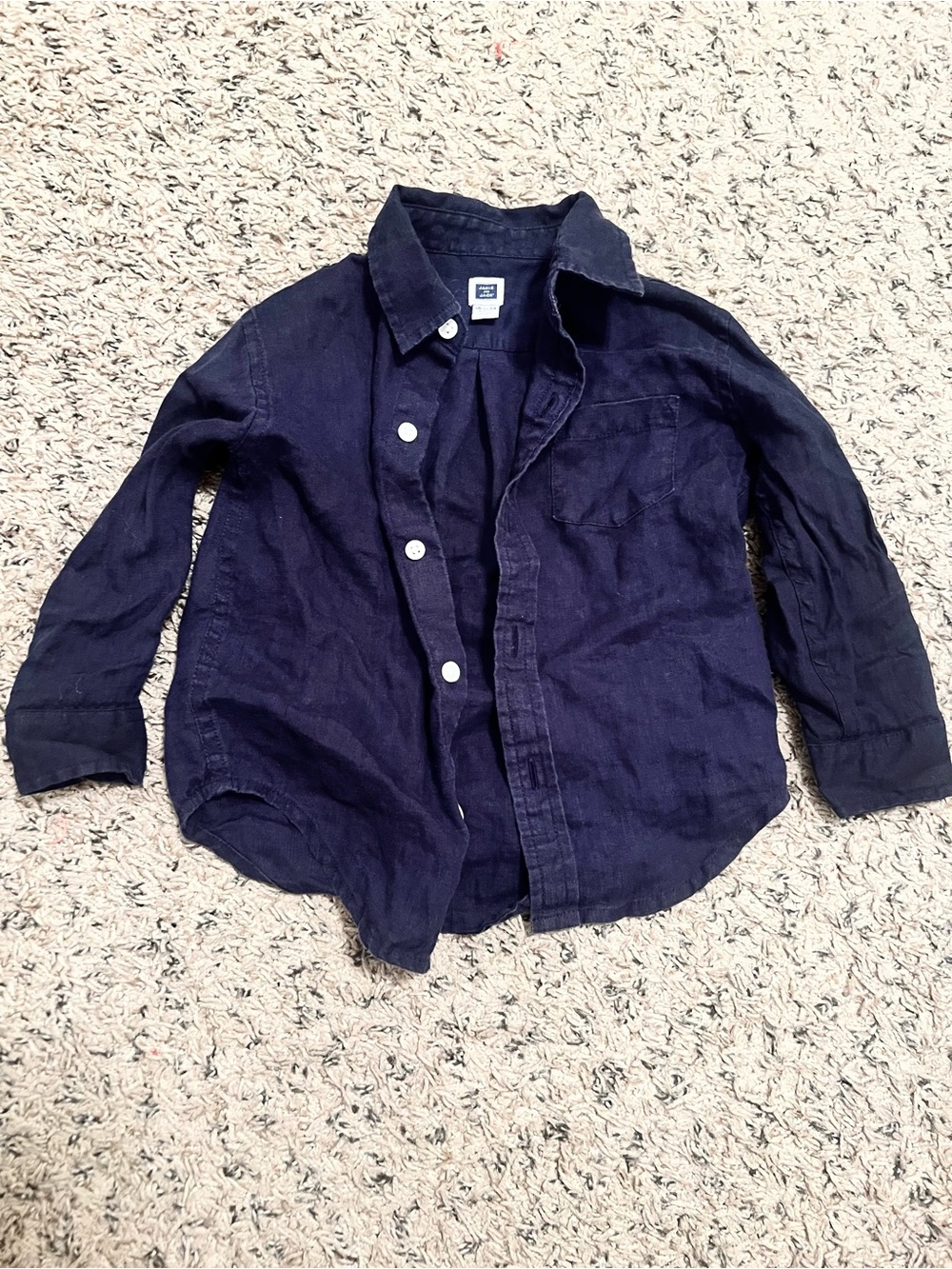 Janie and Jack 100% Linen Navy Button Up Shirt